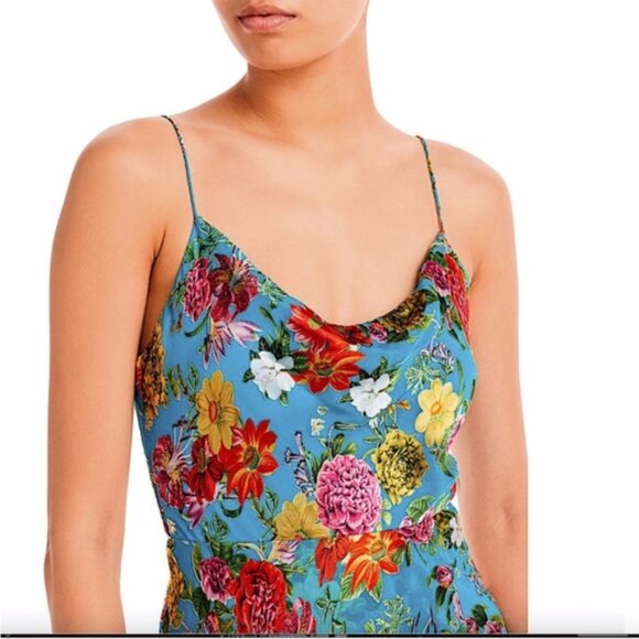Alice + Olivia Dress Blue silk blend Floral High-low Cocktail velvet burnout 8 - Picture 3 of 16